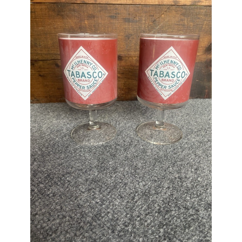 Vintage Set of 2 Tabasco McIlhenny Co. Pepper Sauce Stemmed Glasses